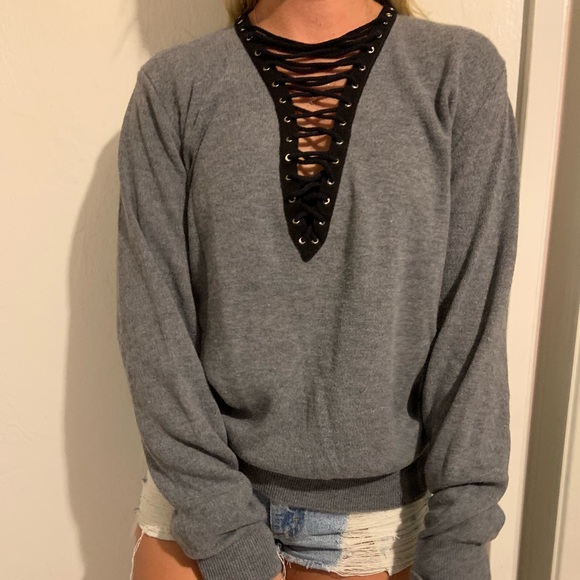 NWOT LF Lace Up Sweater - Picture 2 of 2